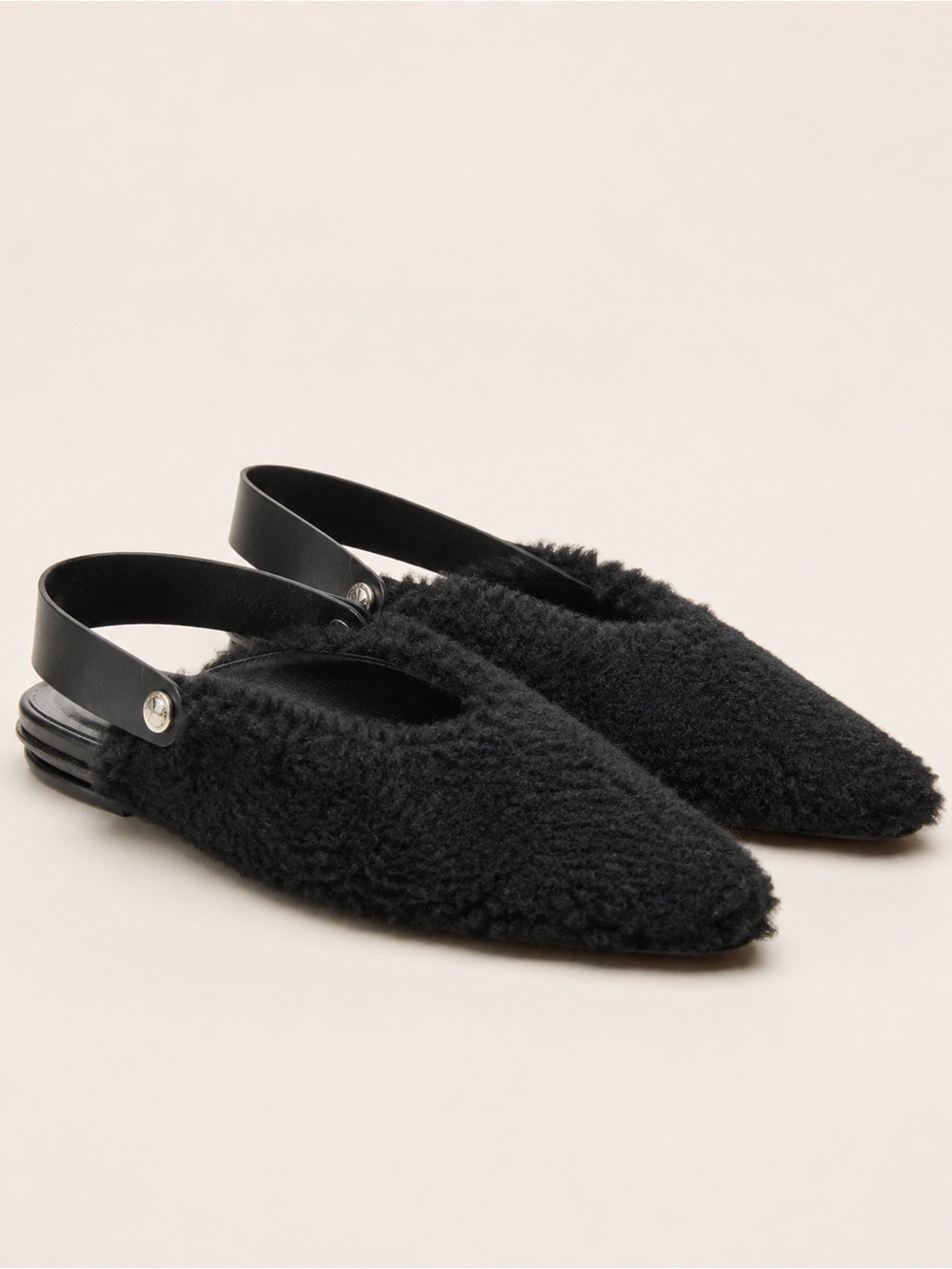 Rosetta Getty Black Shearling Leather Slingback Flats EU 41 US 10.5-11